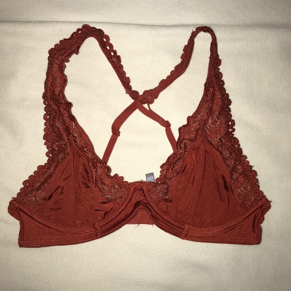 Burnt orange lace unlined bralette